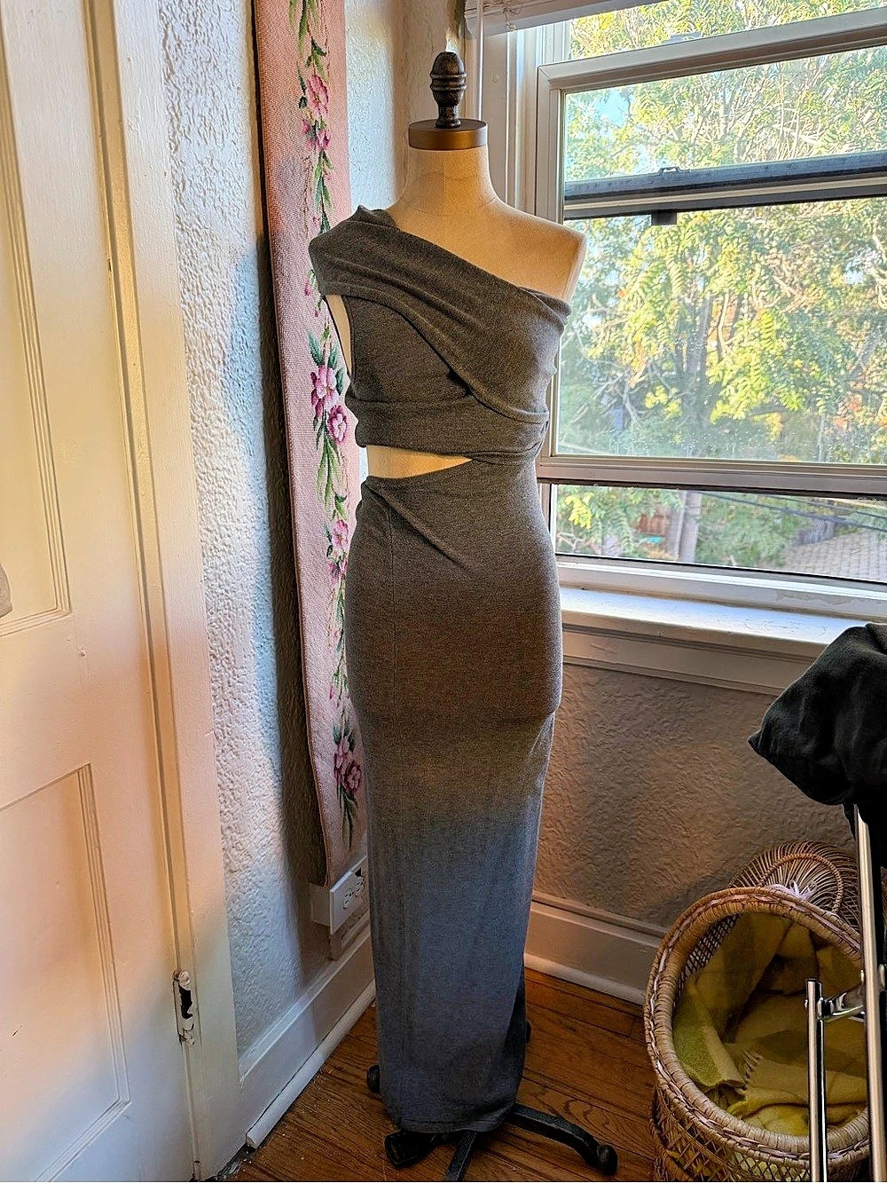 Ronny Kobo Zoe Knit Dress One-Shoulder Maxi Gray